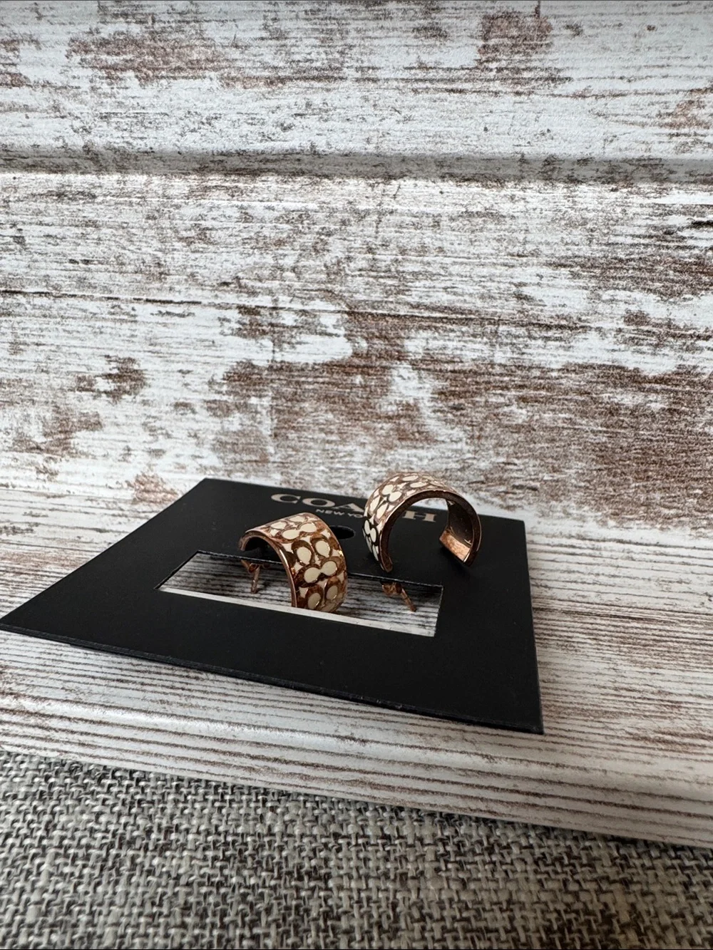 Coach Rose Gold Signature C Hoop Earrings - Picture 5 of 5